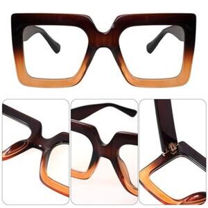 Oversized Square Blue Light Glasses Big Frame Computer Eyewear Brown 2 Tone